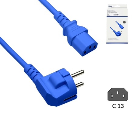 Netzkabel Europa CEE 7/7 90° auf C13, 0,75mm², VDE, blau, Länge 1,80m