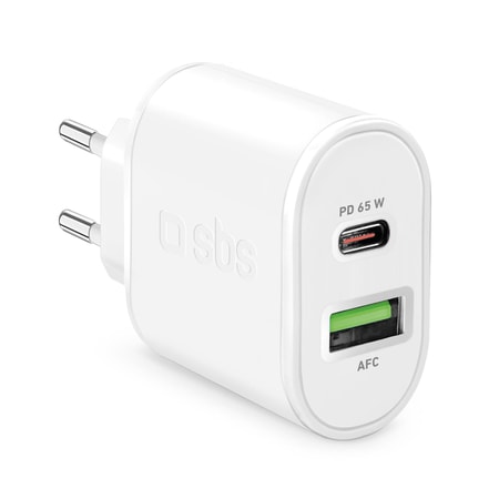 Wall Charger, 65W, USB-A und USB-C, Weiß