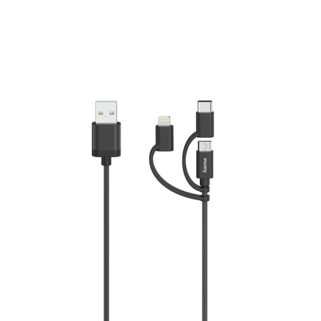 Micro-USB-Kabel, 3in1, inkl. Adapter auf USB-C & Lightning, USB 2.0, 0,75 m
