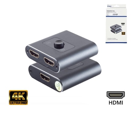 HDMI Umschalter 2x1, bidirektional, Metall 4K60Hz, Metall, Space Grau