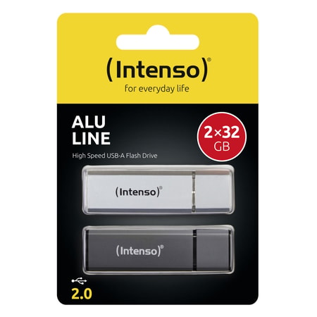 USB-Stick 64 GB (2x 32GB), Alu Line, USB Typ-A 2.0, Doppelpack, Anthrazit/Silber (3521480)