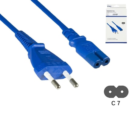 Netzkabel Eurostecker Typ C auf C7, 0,75mm², Eurostecker/IEC 60320-C7, VDE, blau, Länge 1,80m
