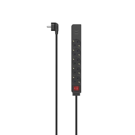 Steckdosenleiste, 5-fach, USB-A 17W, Schalter, 1,4 m, Schwarz