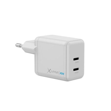 Ladegerät Dual USB Typ C mit Power Delivery 45W, Weiß