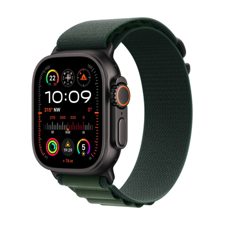 Watch Ultra 2 GPS + Cellular, 49 mm Schwarz Titan­gehäuse, mit Alpine Loop Dunkelgrün - Medium