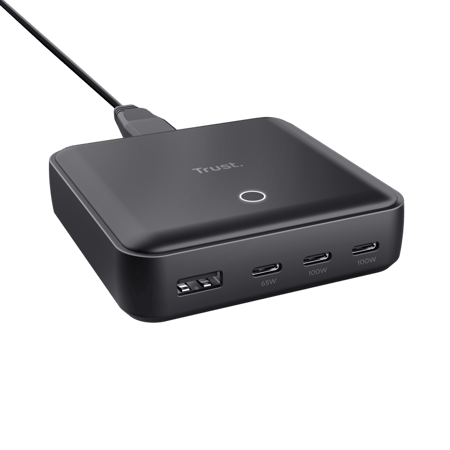 100 W USB-Tischladegerät mit 4 Anschlüssen, Schwarz