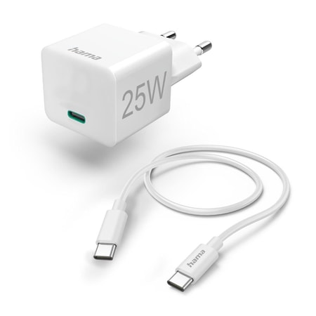 Schnellladegerät mit Ladekabel USB-C, Mini-Ladegerät, PD, 25W, 1,5 m, Weiß