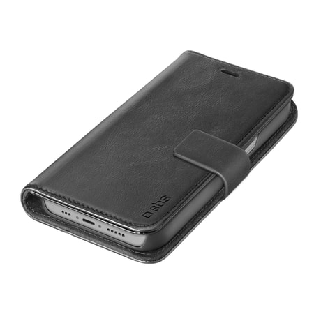 Klapphülle aus echtem Leder für iPhone 14 Plus, Schwarz