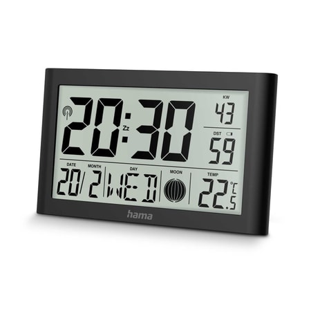 Digitale Wanduhr "Martinique", Funkuhr mit Thermometer/Hygrometer, Schwarz (00222217)