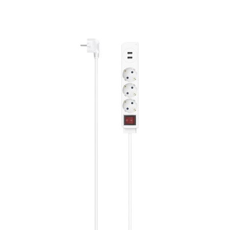 Steckdosenleiste, 3-fach, USB-A 17W, Schalter, 1,4 m, Weiß