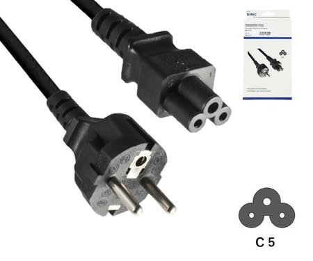 Netzkabel Europa CEE 7/7 auf C5, 0,75mm², CEE 7/7/IEC 60320 auf C5, VDE, schwarz, Länge 1,80m