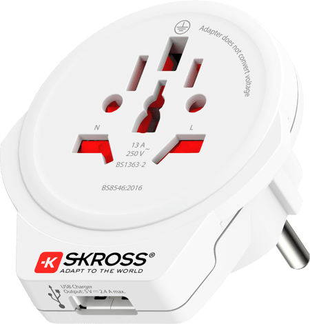Reisestecker "PRO World & USB" (7A), Weiß