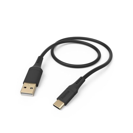 Ladekabel "Flexible", USB-A - USB-C, 1,5 m, Silikon, Schwarz