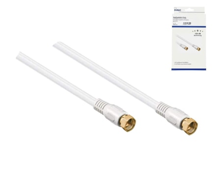 SAT Koaxialkabel 2x F-Stecker , 120dB, 10m, vergoldete Anschlüsse, vierfach geschirmt, weiß
