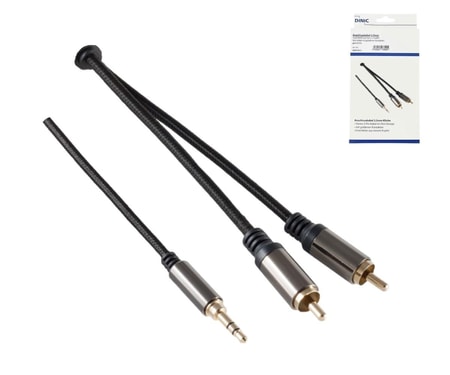 HQ Klinke-Cinch Adapterkabel, schwarz, 3,5mm Klinkenstecker 3Pin auf 2x Cinch Stecker, 2,5m