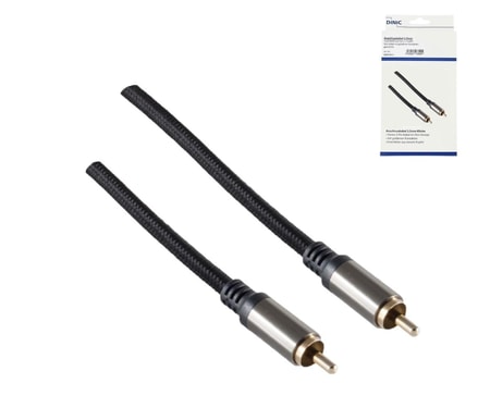 HQ Cinch Koaxialkabel, Textilgewebe, schwarz, Cinch Stecker - Cinch Stecker, Kabeldurchm. 5,8mm, 2,5