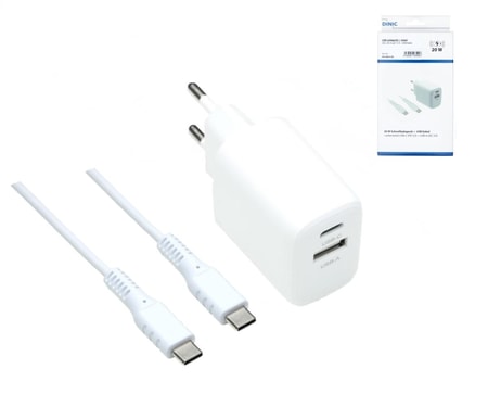 Ladegerät (USB-A + USB-C) inkl. USB-C-Kabel, 1,5 m, 20 W, Weiß