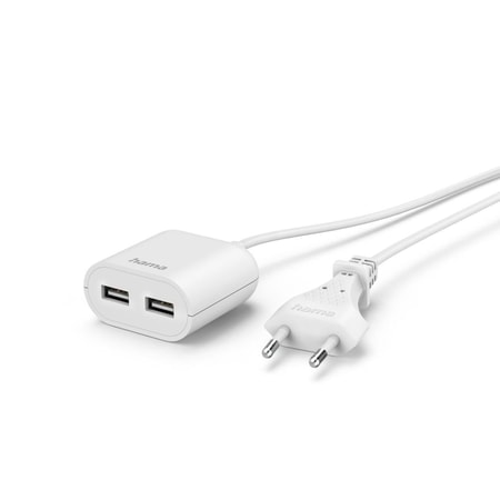 USB-Netzteil mit 1,9 m langem Kabel, 2,4 A, 2x USB-A, Weiß (00223203)