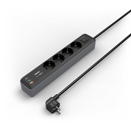 Steckdosenleiste, 4-fach, USB-C/A 65W, PD, Schalter, 1,4 m, Schwarz/Grau (00223194) Steckdosenleisten