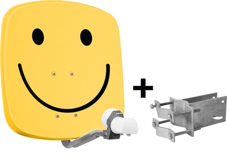 DIGIDISH 45 mit Universal-Twin-LNB, inkl. An-Rohr-Fitting, gelb mit Smiley