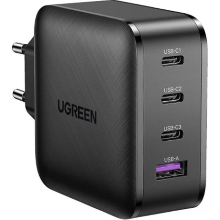 4 Port 65W GaN Ladegerät, USB-C, USB-A, Schwarz