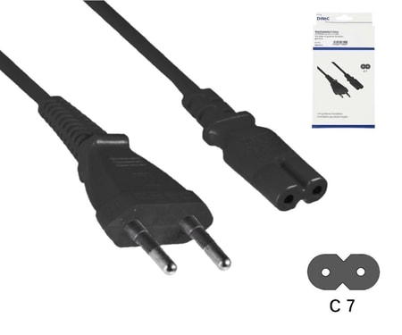 Netzkabel Eurostecker Typ C auf C7, 0,75mm², Eurostecker/IEC 60320-C7, VDE, schwarz, Länge 5,00m