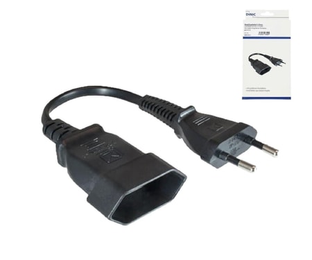 Netzkabel Eurostecker auf Eurobuchse, 0,75mm², Euro CEE 7/16, Verlängerung, VDE, schwarz, Länge 0,2