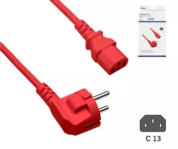 Netzkabel Europa CEE 7/7 90° auf C13, 0,75mm², VDE, rot, Länge 1,80m