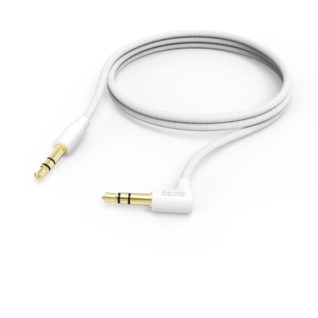 Aux-Kabel 3,5 mm Klinke – 3,5 mm Klinke, 90° Winkelstecker, 1,0 m, Weiß (00201529)
