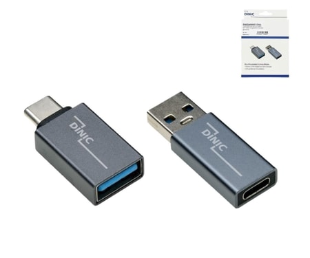 USB-Adapter-Set, 1x USB-C-Stecker auf A-Buchse + 1x USB-C-Buchse auf A-Stecker, Grau