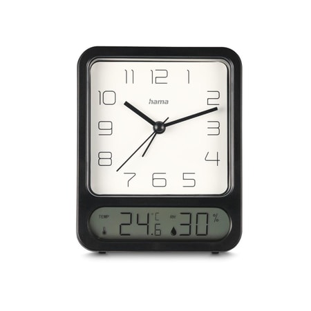 Wecker "Pag", mit Thermometer/Hygrometer, ohne Ticken, Schwarz (00222223)