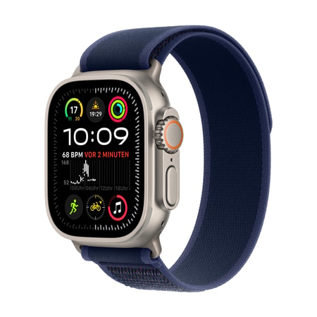 Watch Ultra 2 GPS + Cellular, 49 mm Natur Titan­gehäuse, mit Trail Loop Blau - Medium/Large
