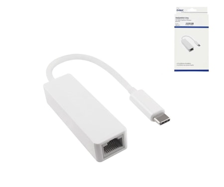 Netzwerkadapter Adapter USB C Stecker / RJ45 Gbit LAN, weiß, 10/100/1000 Mbps mit Auto-Erkennung, 0,2m