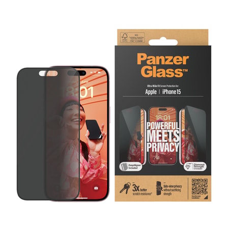 Privacy Screen Protector iPhone 15 | Ultra-Wide Fit w. EasyAligner