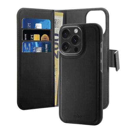 Detachable 2 in 1 Wallet Case for iPhone 16 Pro Max, Schwarz