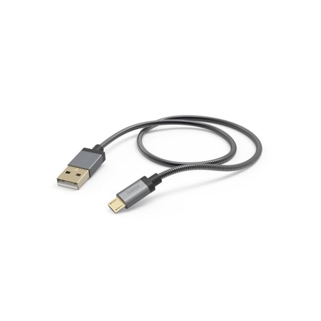 Ladekabel "Metall", USB-A - Micro-USB, 1,5 m, Metallmantel, Anthrazit