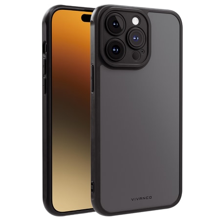 Frosted Cover für iPhone 15 Pro Max mit integriertem Kamera Schutzrahmen, semi-transparent/schwarz (63923) Handyhülle