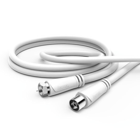 SAT-Anschlusskabel, weiß, 5,0 m, 90 dB (00179256) Koaxialkabel mit F-Stecker und IEC-Kupplung