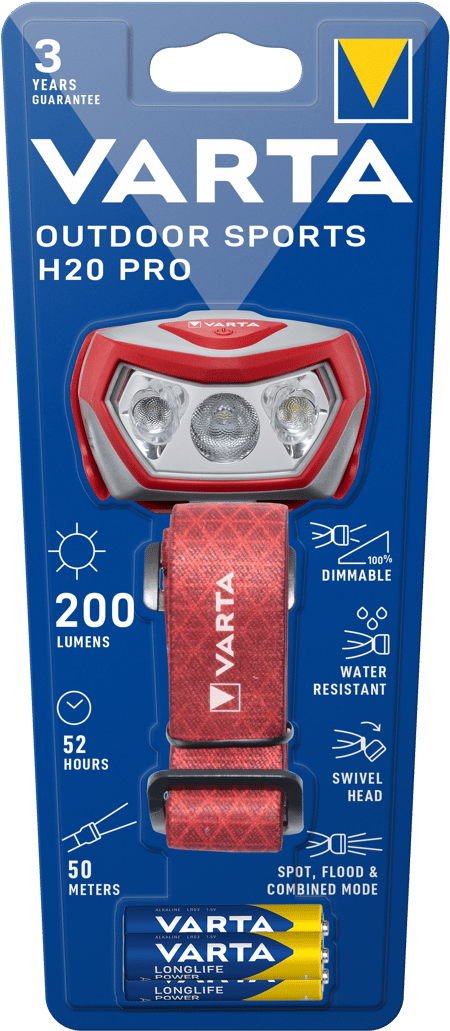 Outdoor Sports H20 Pro Kopfleuchte mit 3AAA Batterien rot