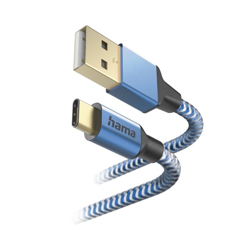 Ladekabel "Reflective", USB-A - USB-C, 1,5 m, Nylon, Blau