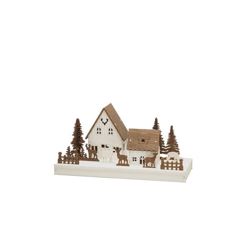 LED Holzsilhouette 'Waldhäuser mit Rentieren' 3282-210