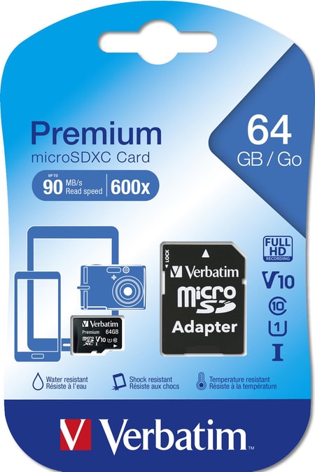 Premium Micro SDXC 64GB C10/U1 + Adapter micro SDXC Speicherkarte