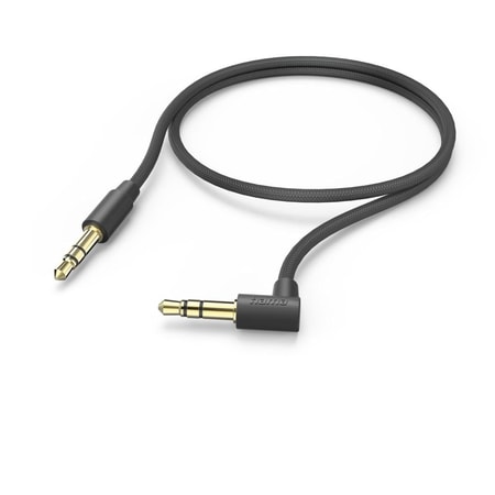 Aux-Kabel 3,5 mm Klinke – 3,5 mm Klinke, 90° Winkelstecker, 0,5 m, Schwarz (00201527)