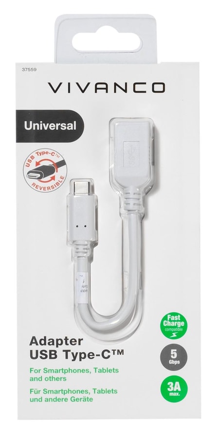Adapter USB Type-C™ <-> USB 3.1 A-Buchse, 0,1m, weiß, 37559