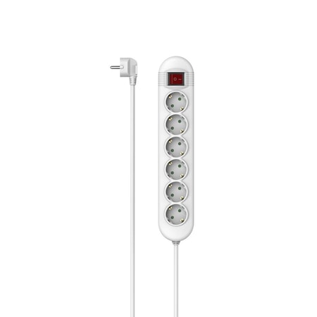 Steckdosenleiste, 6-fach, Schalter, optim. Schalterposition, 1,4 m, Weiß (00223023)