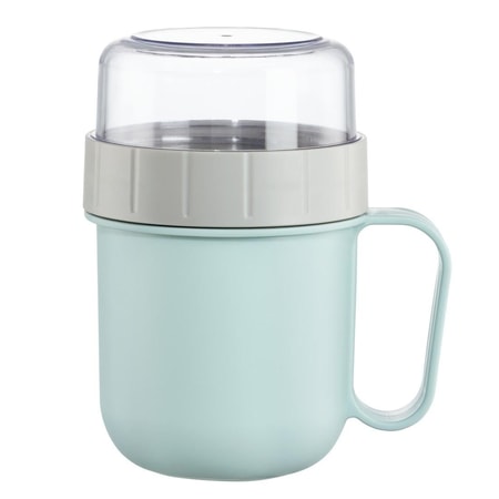 Müslibecher To Go, mit Topper, 2 Fächer, 500 + 200 ml, Pastellblau/Grau 00181582