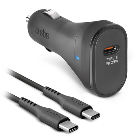 Autoladegerät mit USB-C-Kabel, USB-C, 25 W, 1 m, Schwarz