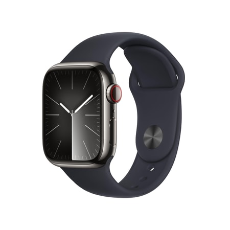 Watch Series 9 GPS + Cellular 45mm Graphit Edelstahlgehäuse mit Mitternacht Sportband - M/L