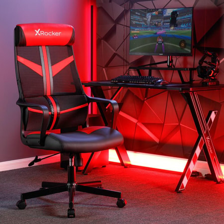Helix Gaming Bürodrehstuhl mit Mesh Netzstoff Rückenlehne, Rot