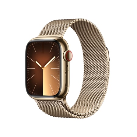Watch Series 9 GPS + Cellular 45mm Gold Edelstahlgehäuse mit goldenem Milanaise Armband